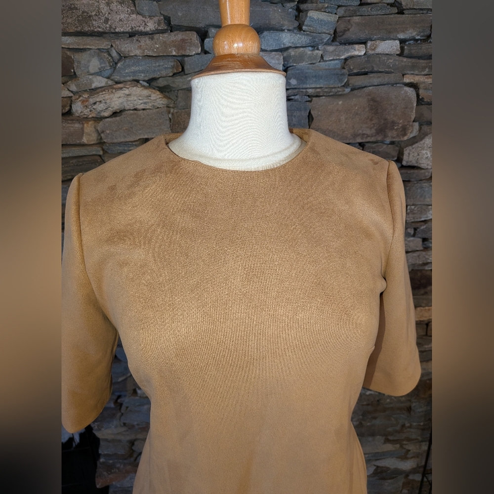 Anne Klein Tan Faux Suede 3/4 Sleeve Midi Dress Size 6 Like New - Picture 8 of 9